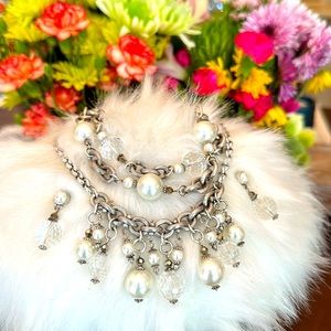 Brighton BAUBLE BATH Pearl Sparkling Crystal Cluster Necklace Bracelet Earrings